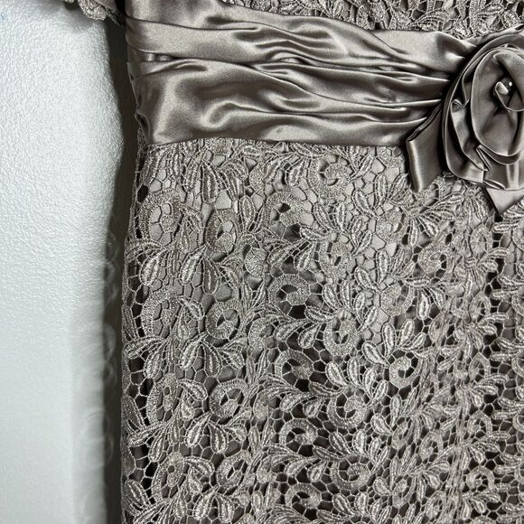R&M Richards Petite 6P Metallic Lace Flower Dress with Satin Sash - Picture 8 of 12